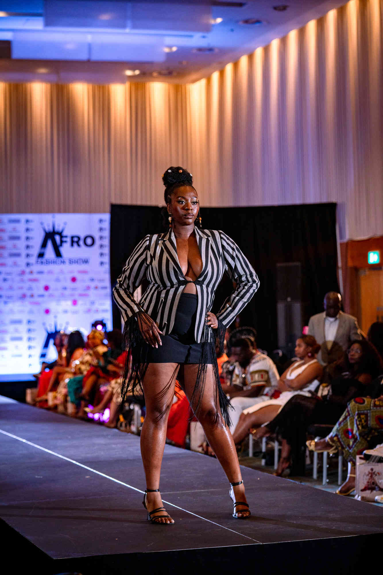 AfroFashion Week runway showcase 6: Model wearing couture fashion design
